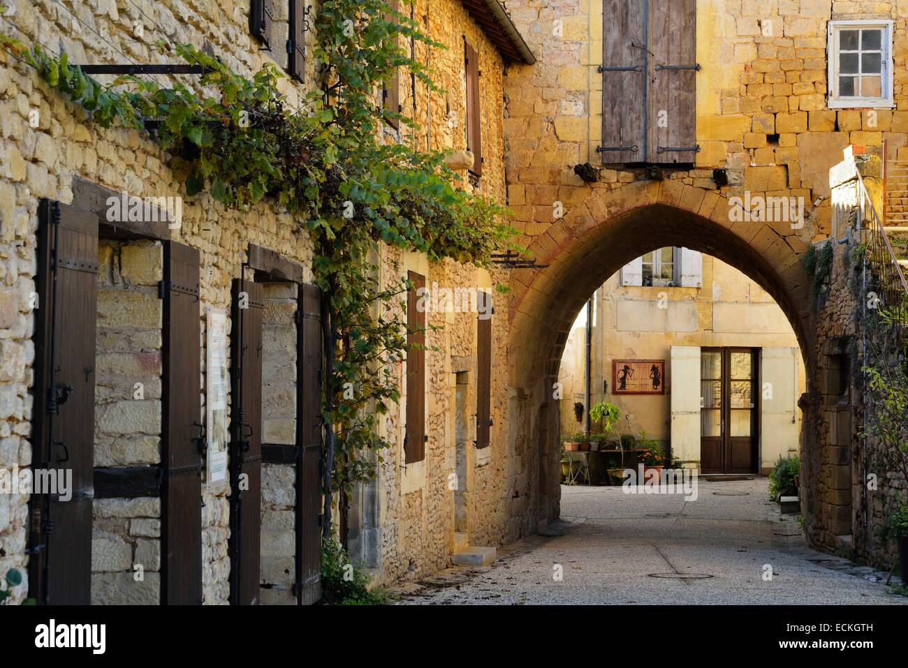 Francia, Perigord, Dordogne, Cadouin, gate Saint Louis sulla abbatial enclosure Foto Stock