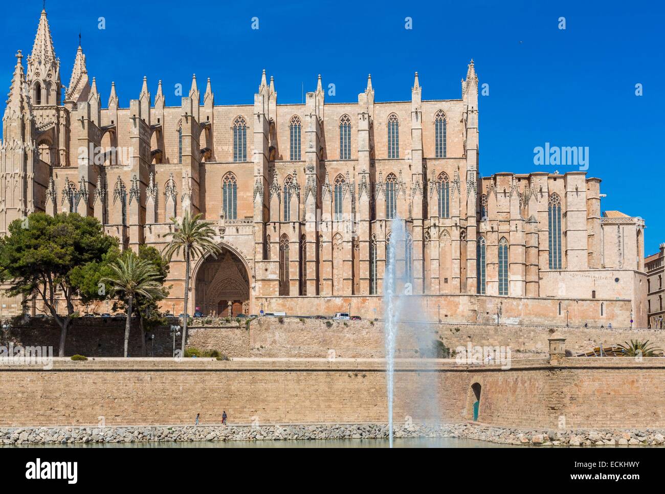 Isole Baleari Spagna, Mallorca, Palma de Mallorca, Cattedrale (La Seu) costruita tra il 1229 e il 1601 e del gotico catalano Foto Stock