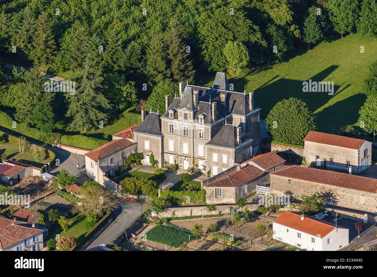 Francia, Vendee, Mouilleron en Pared, la Motte CASTELLO (vista aerea) Foto Stock