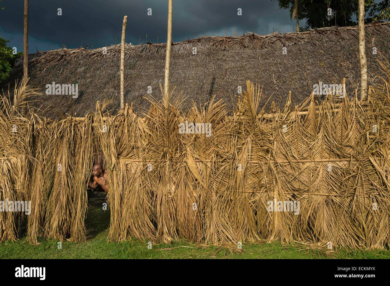Papua Nuova Guinea, Est provincia Sepik, fiume Sepik regione, Yenchen village, rituale scarificazione, avviare nel recinto sacro a cerimonie di iniziazione Foto Stock