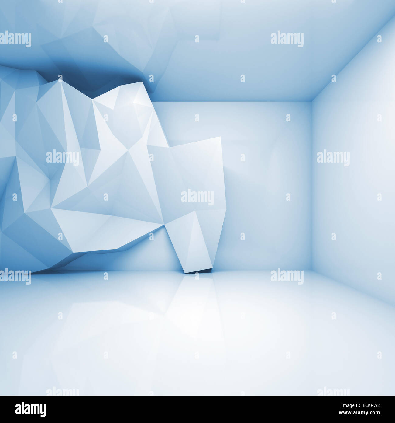 Abstract light blue 3d interni poligonale con la configurazione in rilievo sulla parete frontale Foto Stock