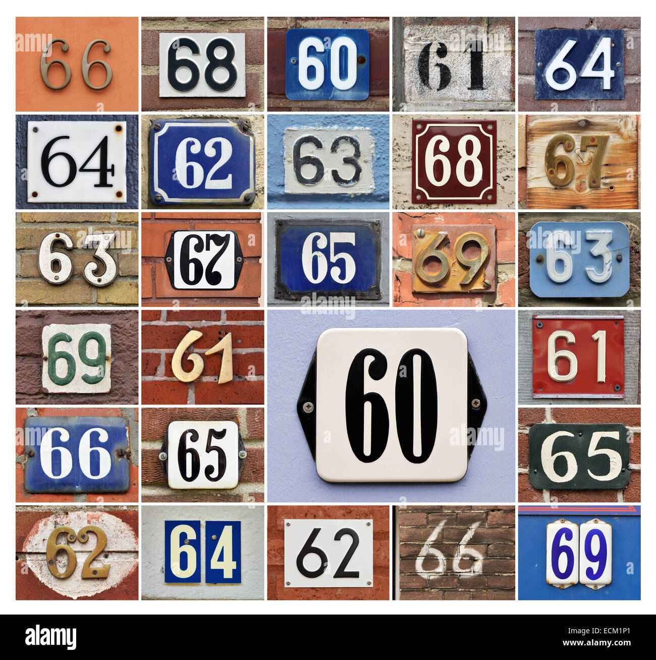 Collage di numeri per casa 60s Foto Stock