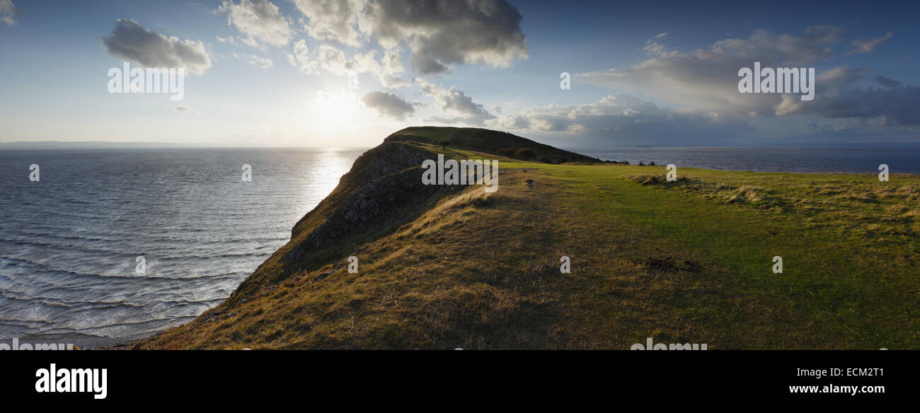 Brean giù, il tramonto. Vicino a Weston-super-Mare. Somerset. Regno Unito. Foto Stock