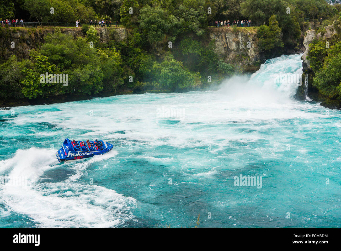 Jet Boat & Huka Falls, Fiume Waikato, Isola del nord, Nuova Zelanda Foto Stock