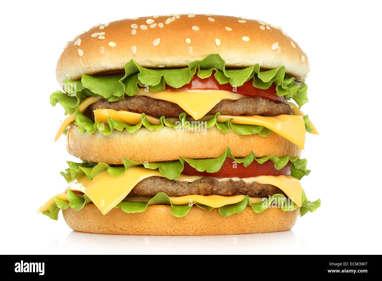Grandi hamburger su sfondo bianco Foto Stock