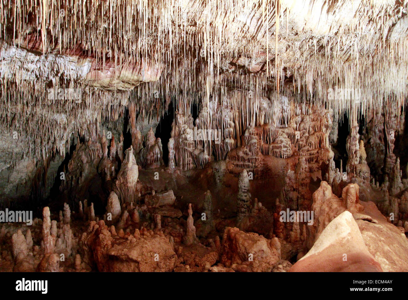 Drach Caves, in Palma de Maiorca, un geologica naturale vicino a 3km profonda grotta in spagnolo isola delle Baleari Foto Stock