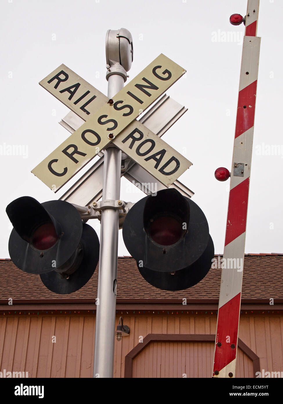 Attraversamento ferroviario segno, Niles Depot Museum, California Foto Stock