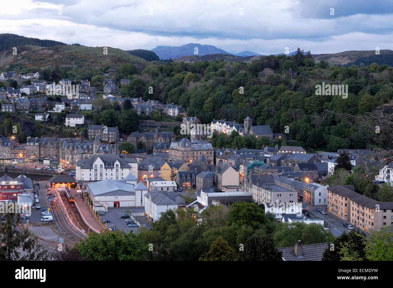 Oban al crepuscolo, West Highlands, Argyll and Bute, Scotland, Regno Unito, Europa Foto Stock