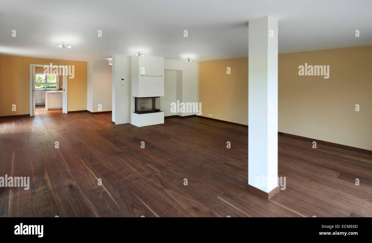Stanza vuota, soggiorno, pavimento in legno duro Foto Stock