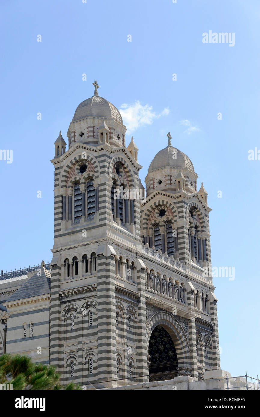 Cattedrale di Marsiglia o Cathédrale Sainte-Marie-maggiore de Marseille, 1852-1896, Marsiglia, Bouches-du-Rhône Foto Stock