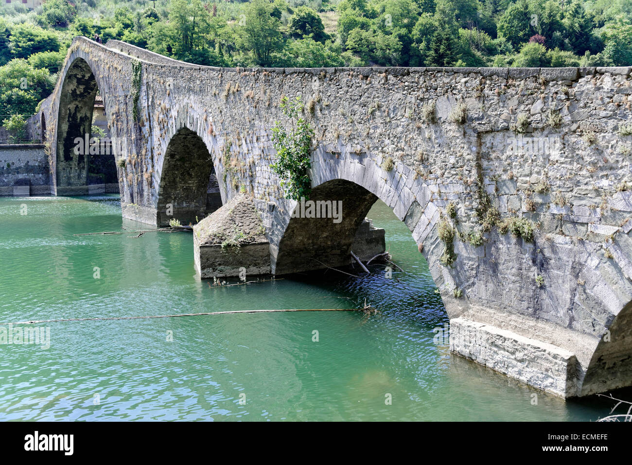 Ponte della Maddalena, Borgo a Mozzano, Lucca, Toscana, Italia Foto Stock