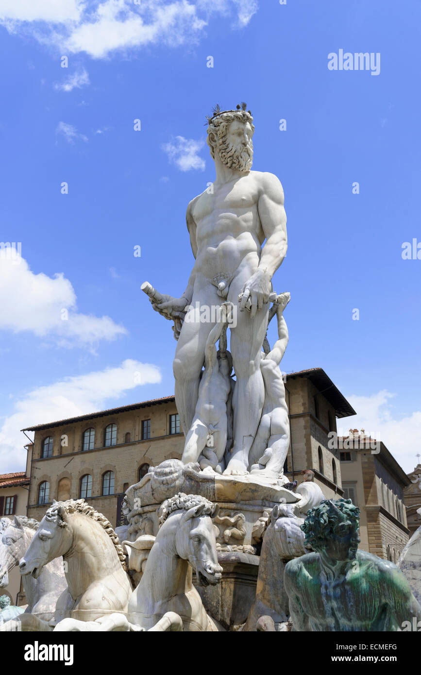 La fontana del Nettuno di Bartolomeo Ammannati, 1575, Piazza della Signoria, Firenze, Toscana, Italia Foto Stock