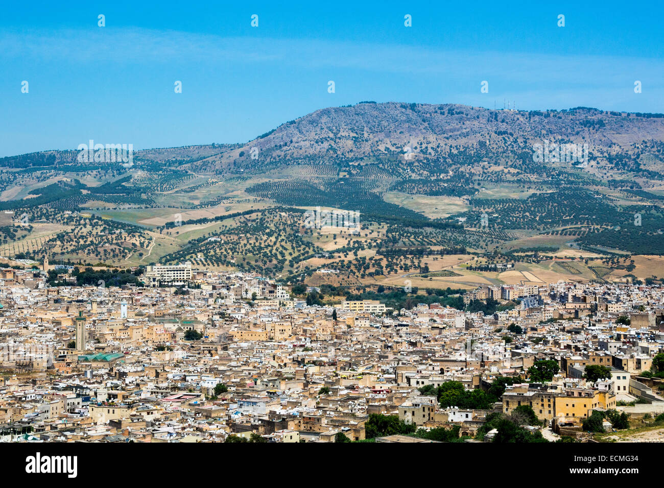Una vista di Fes, Fez, in Marocco Foto Stock