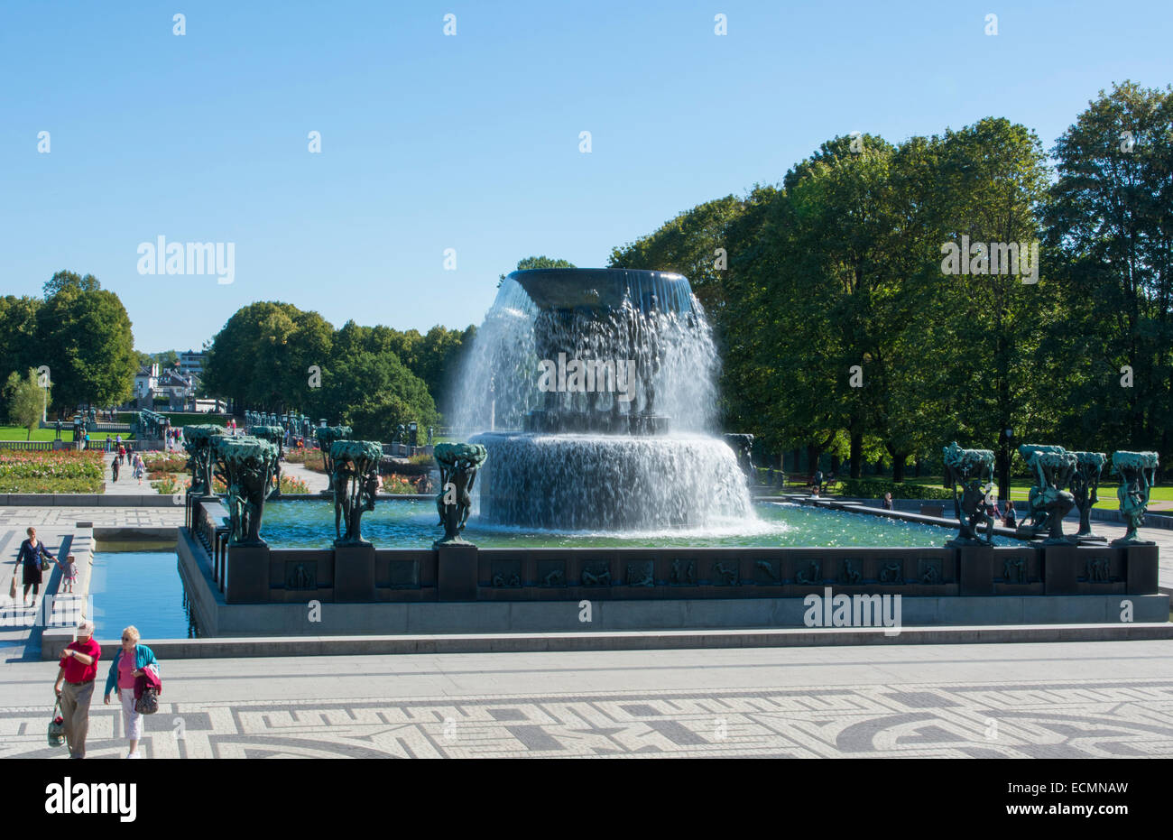 Oslo Norvegia Vigeland installazione scultura parco Fontana 1924-1943 Frogner Park Gustav Vigeland più famoso artista in Norvegia Foto Stock