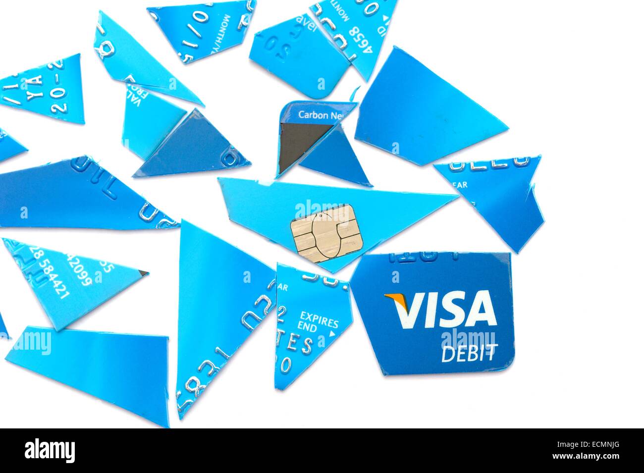 Un Barclays Bank Visa Debit Card tagliate in pezzi England Regno Unito Foto Stock