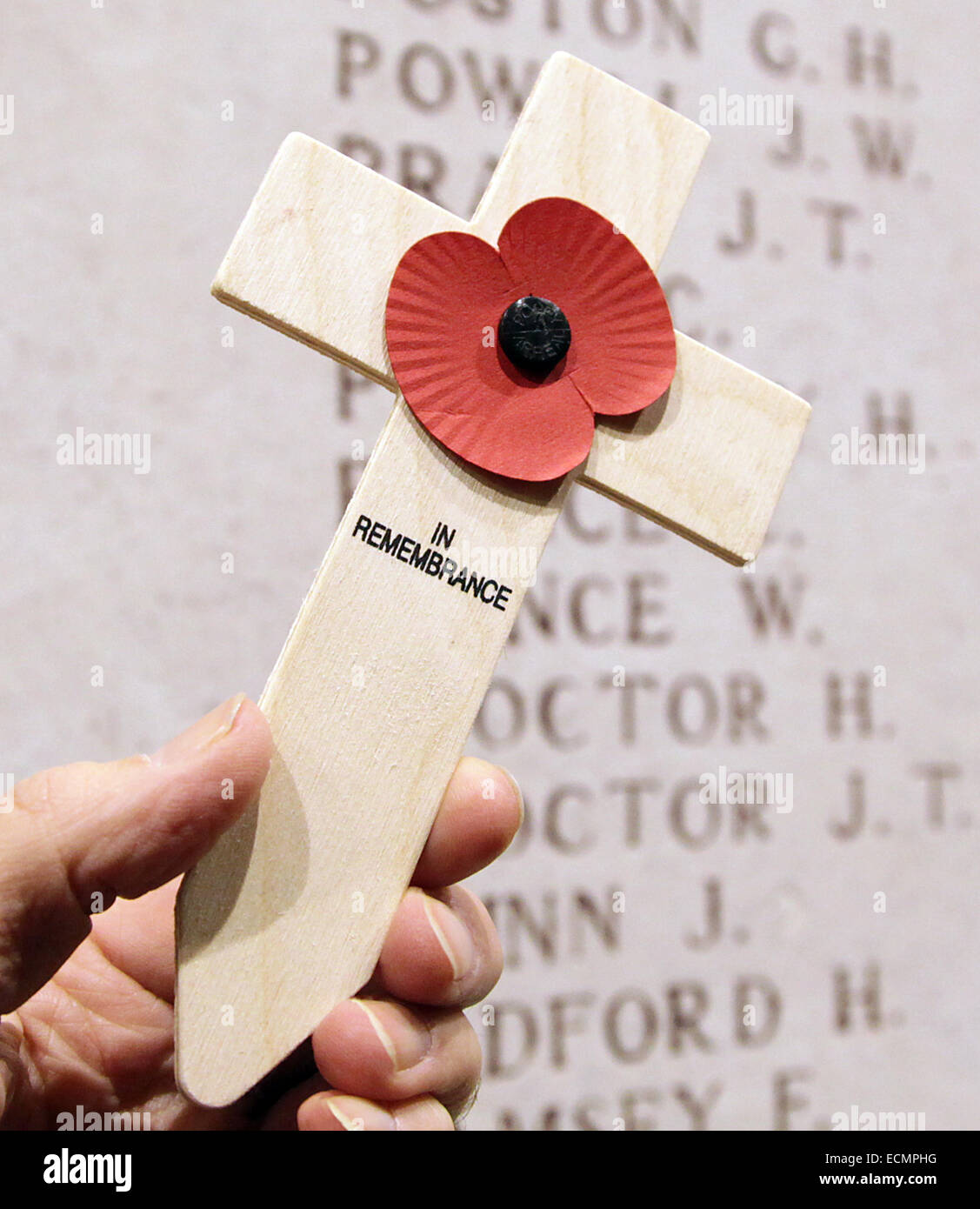 Ricordo.prima guerra mondiale al Menin Gate Memorial to the Missing.a monumento di guerra a Ypres, Belgio, dedicato ai britannici e al Commonwealth. Foto Stock