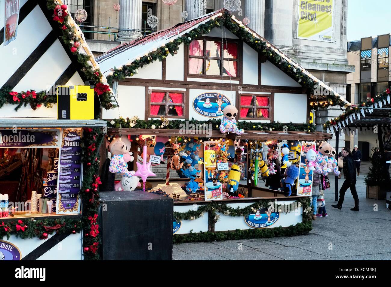 Nottingham mercatino di Natale 2014. Peluche di stallo del mercato Foto Stock