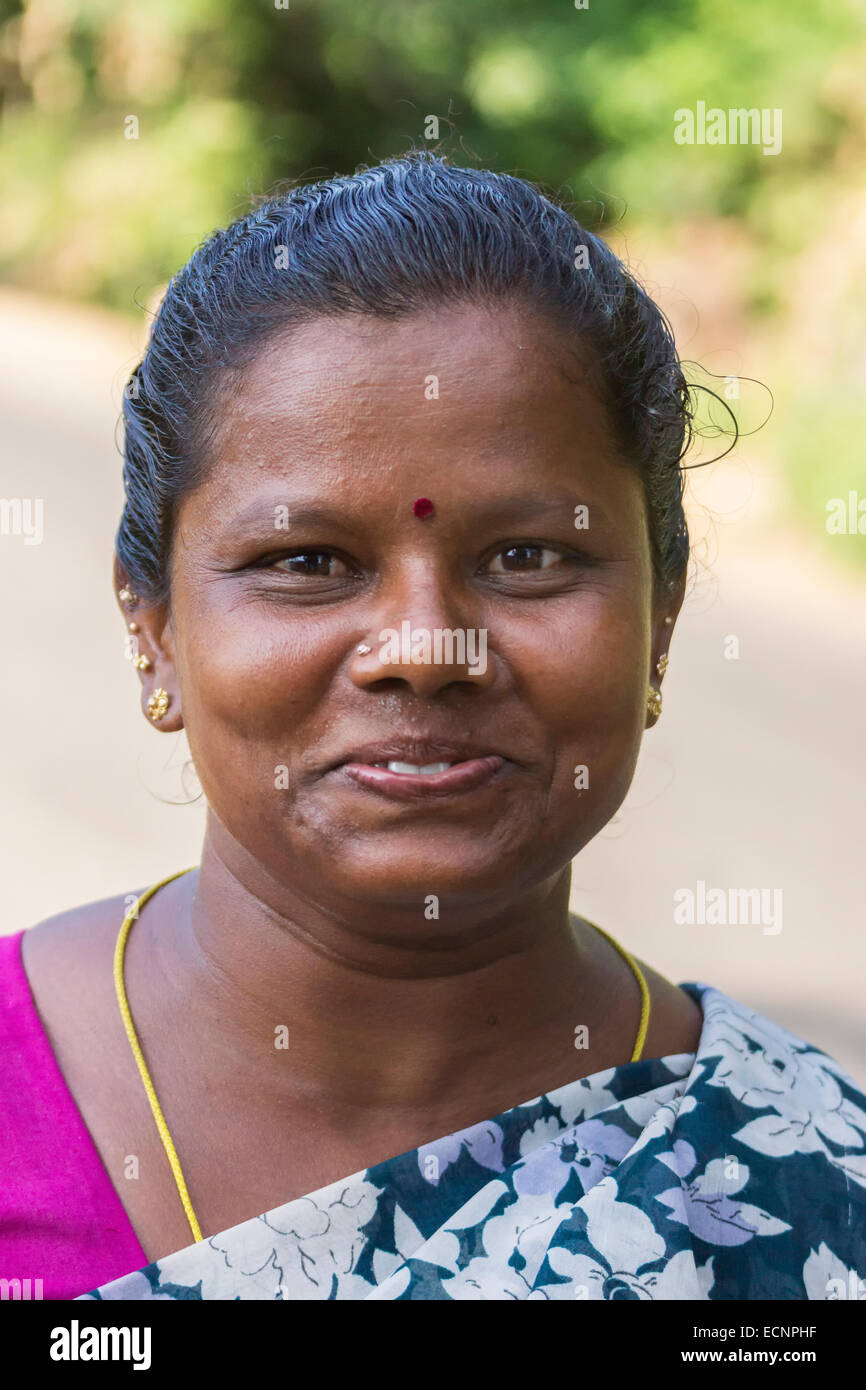 Donna Tamil close-up di faccia felice. Foto Stock