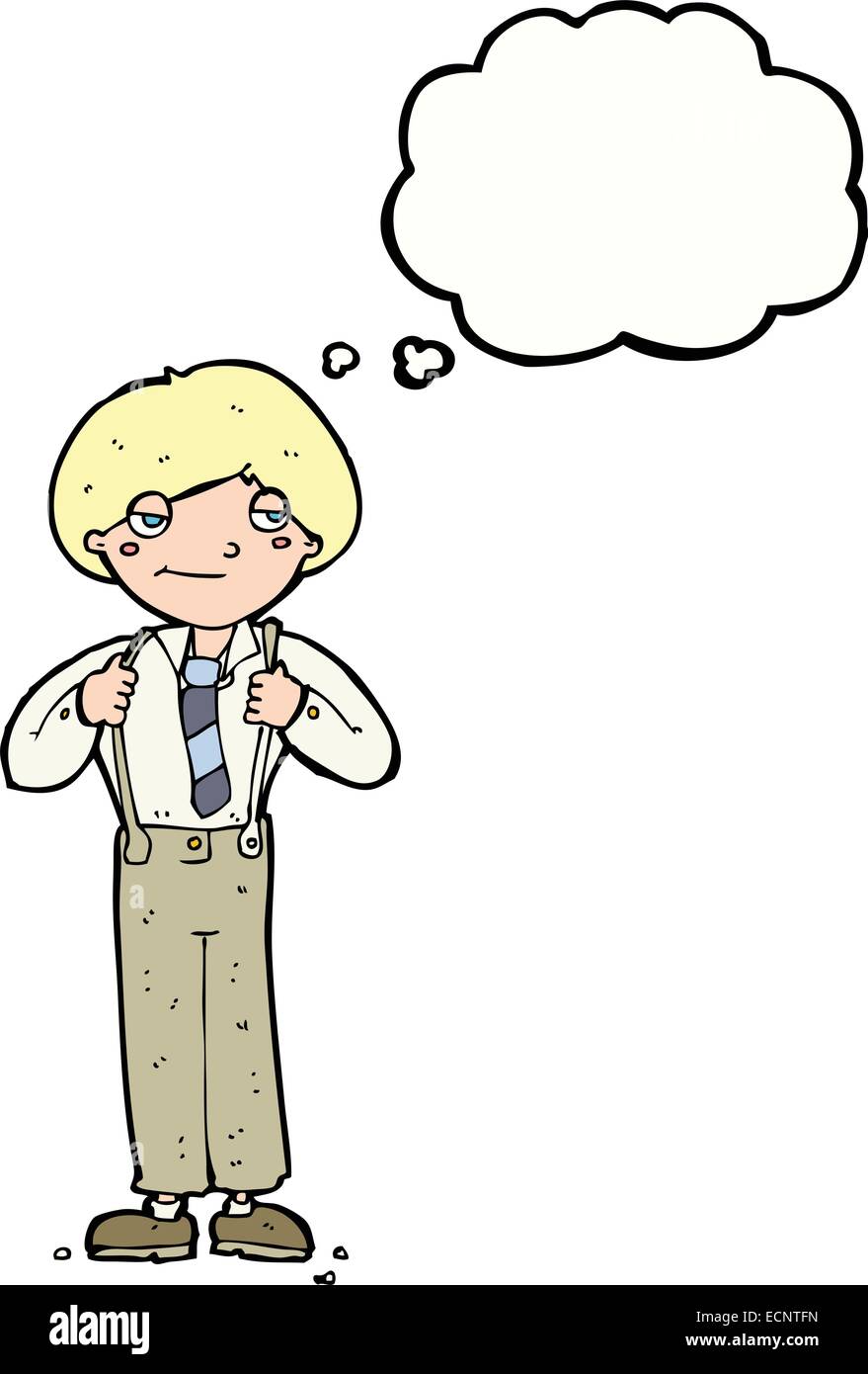 Cartoon uomo che indossa bretelle con fumetto pensiero Immagine e  Vettoriale - Alamy