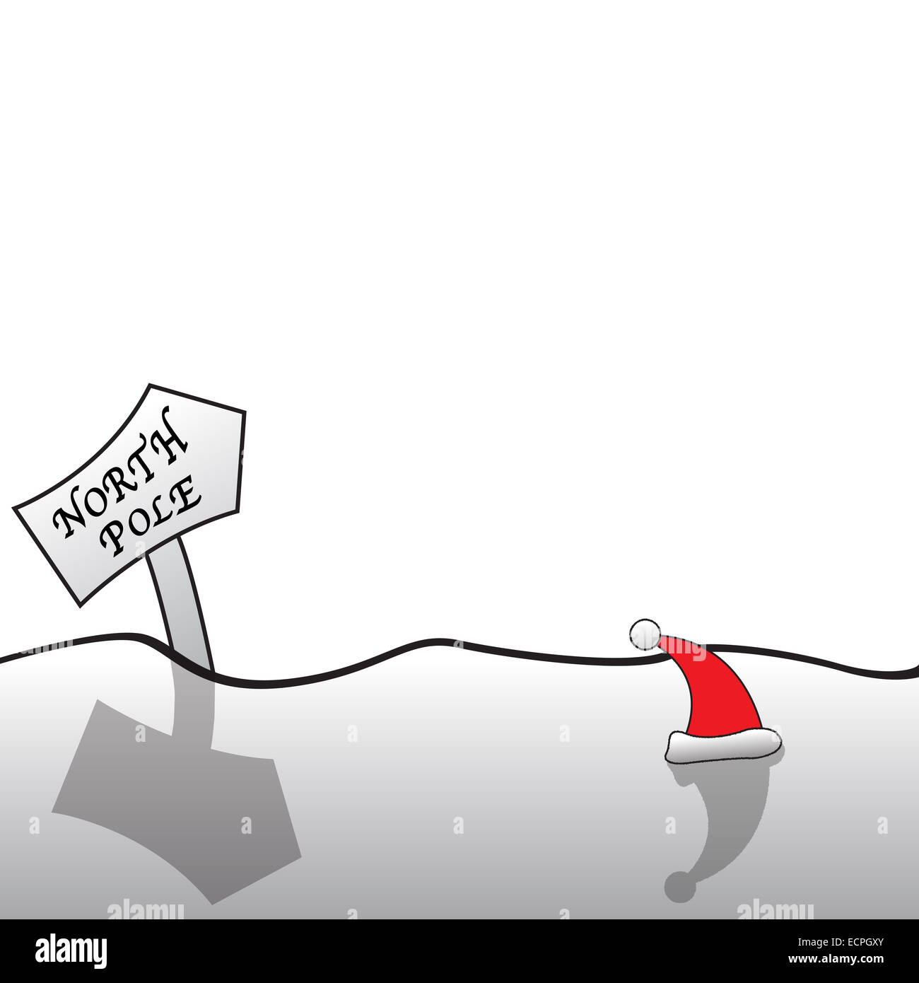 Un polo nord greeting card design con un cappello da Babbo Natale sulla neve Foto Stock