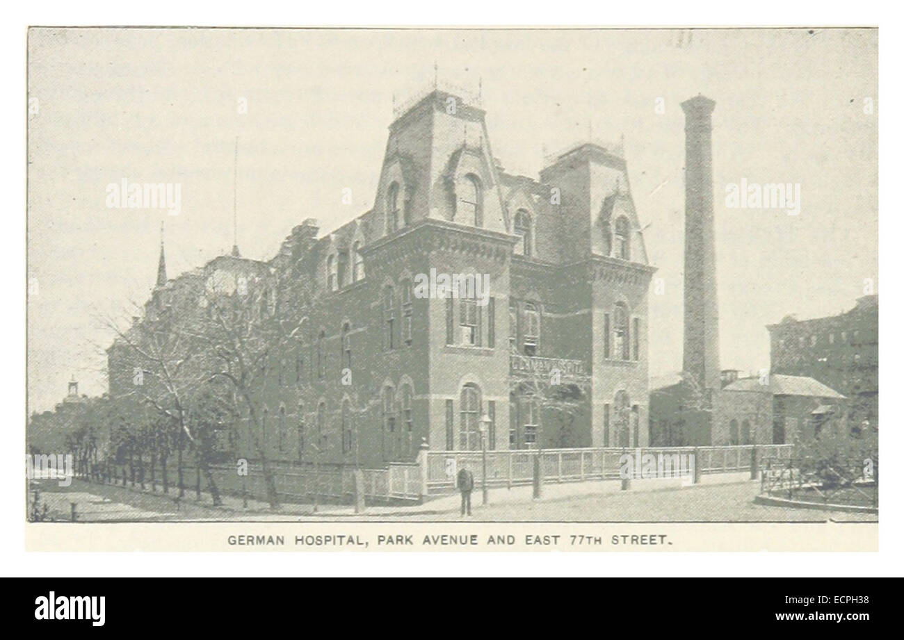 Un riferimento del 1893 al German Hospital di Park Avenue e East 77th Street, New York City, che in seguito divenne Lenox Hill Hospital. Foto Stock