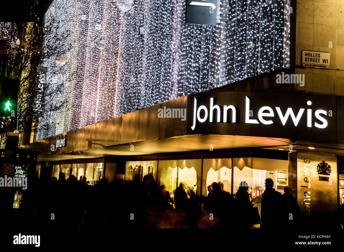 Le luci di Natale adornano John Lewis Oxford Street Foto Stock