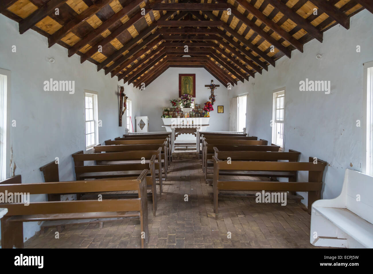 Interno del La Cappella Lomita nei pressi di missione, Texas, Stati Uniti d'America. Foto Stock