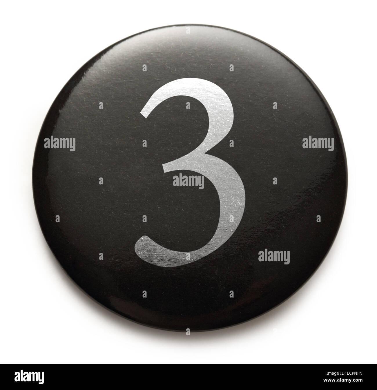Numero bianco 3 sul tondo nero badge Foto Stock