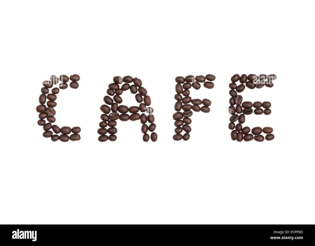 La parola 'Cafe' scritto con i chicchi di caffè Foto Stock
