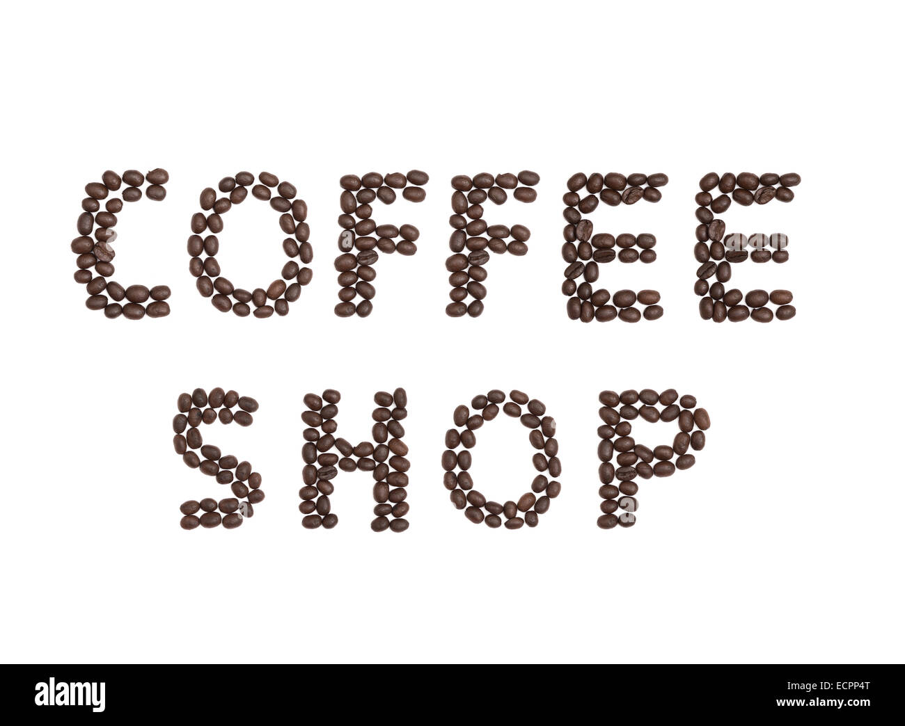 Le parole "Coffee Shop", scritto con i chicchi di caffè Foto Stock