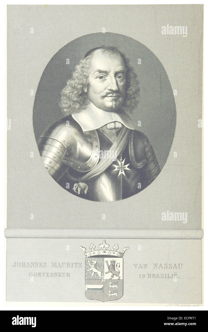 Un ritratto storico di Johan Maurits di Nassau, governatore del Brasile olandese, da una pubblicazione del XII secolo. L'immagine raffigura il suo ruolo di leadership nella colonia brasiliana dell'inizio del XVII secolo. Foto Stock