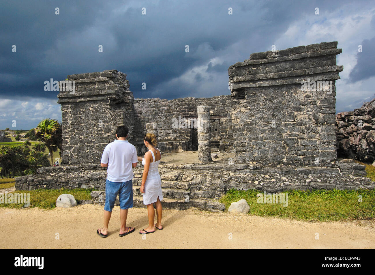 Le rovine maya di Tulum, 1200-1524, Tulum, Quintana Roo stato, Riviera Maya, la penisola dello Yucatan, Messico Foto Stock