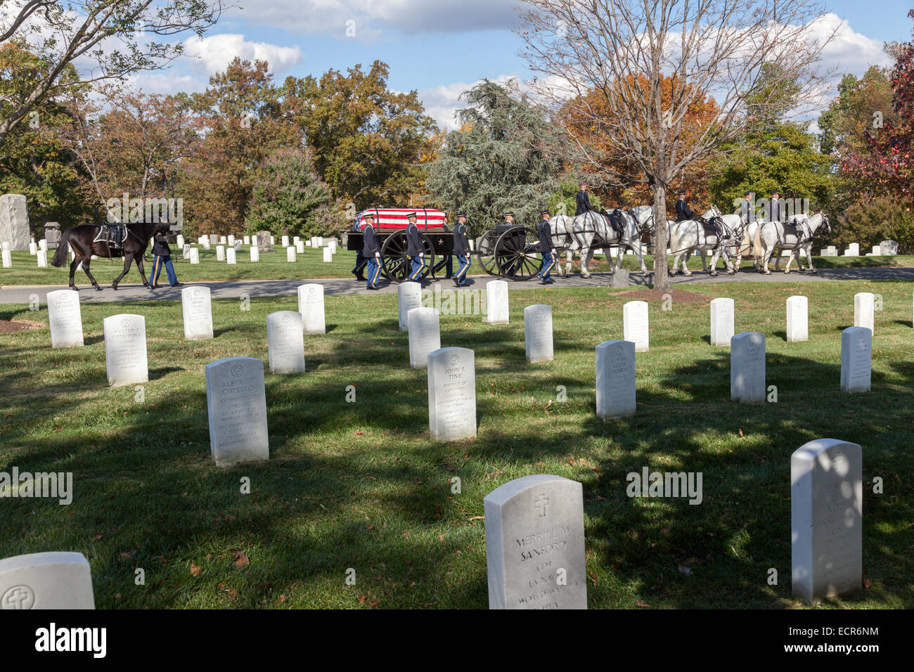 Funerale con gli onori militari compresi riderless horse, il Cimitero Nazionale di Arlington, Virginia Foto Stock