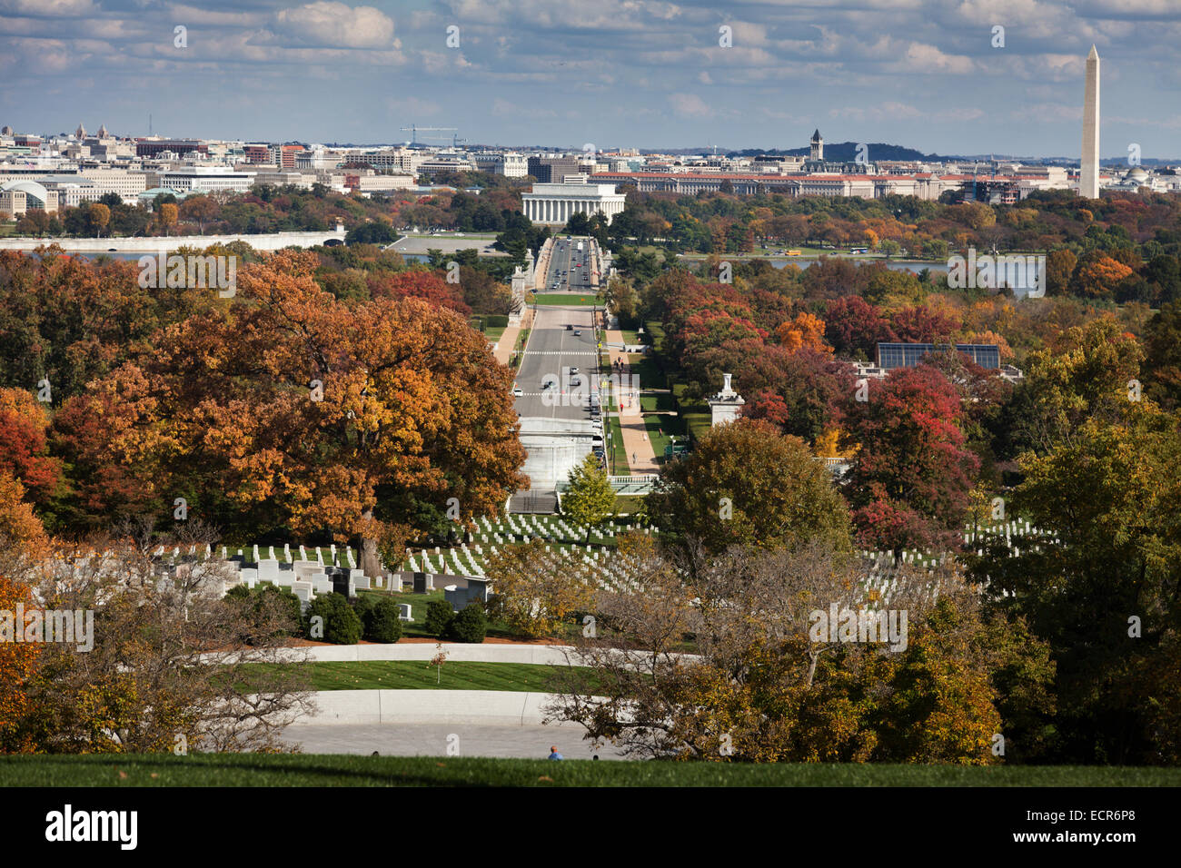 Vista di Washington DC da Al Cimitero Nazionale di Arlington Foto Stock