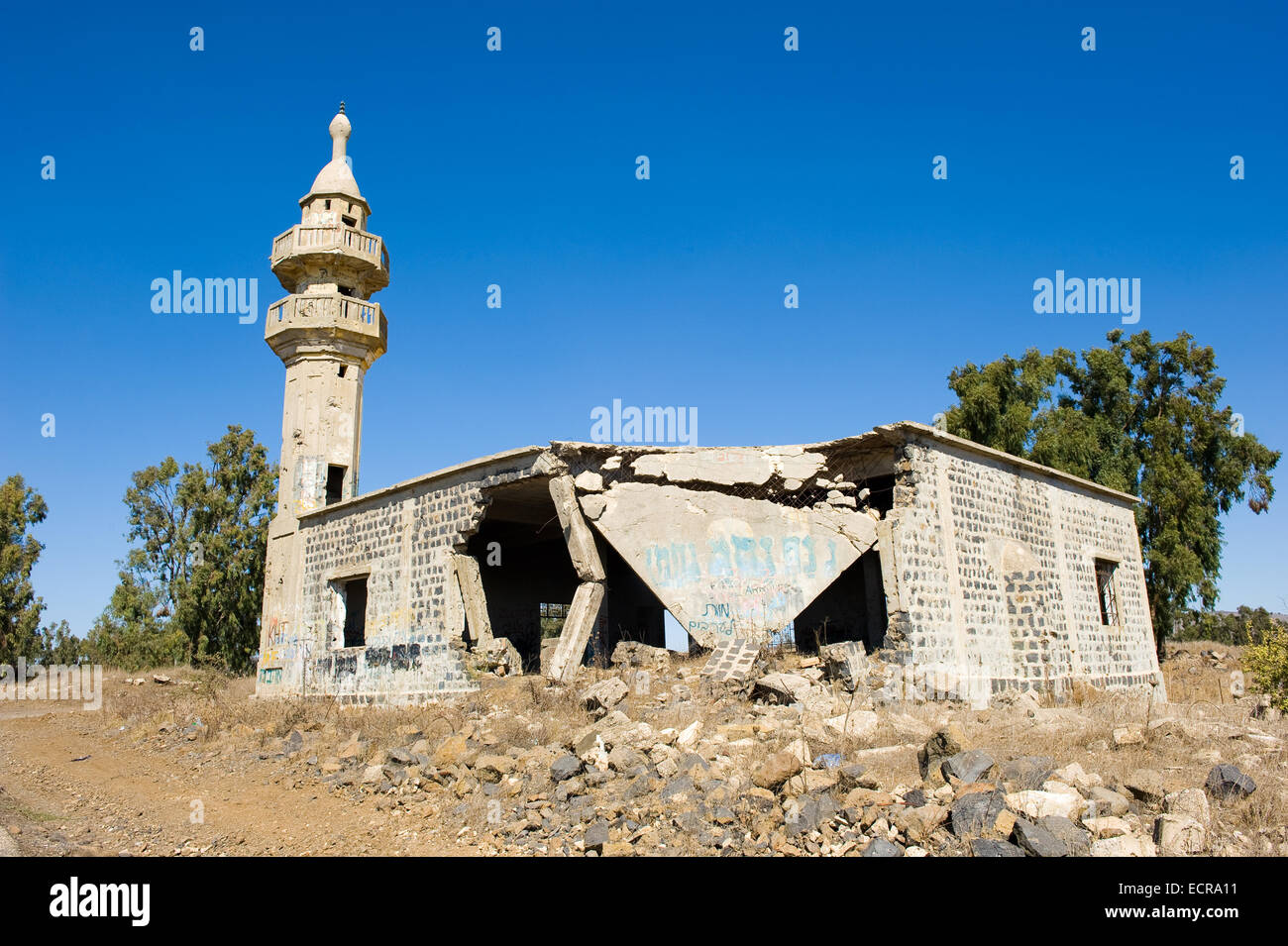 Resti di una moschea distrutta nel yom kippur guerra sulle alture del Golan in Israele Foto Stock