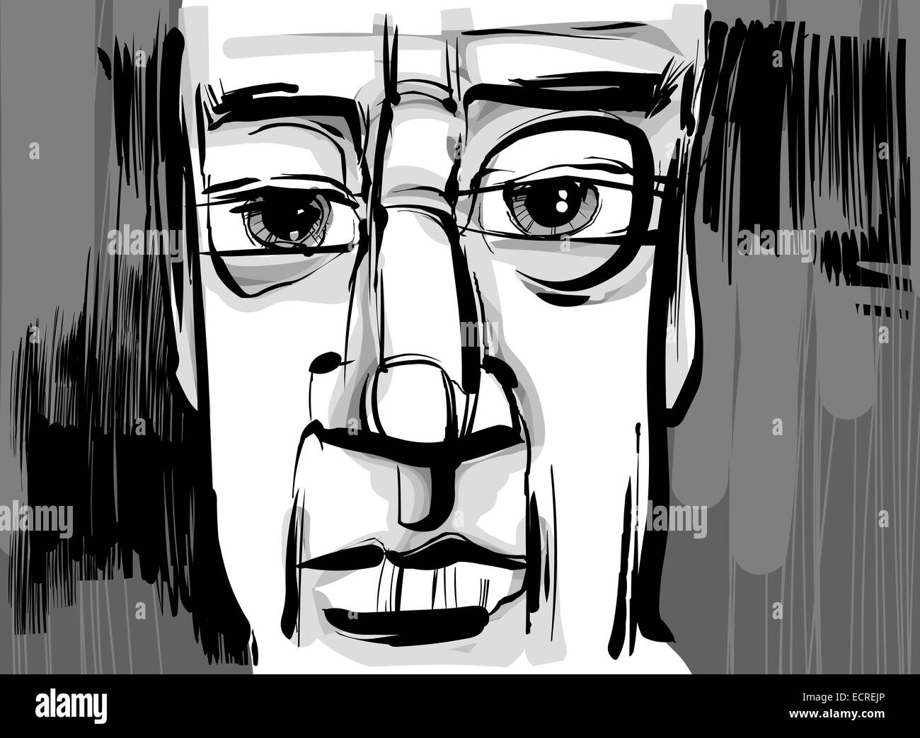 Disegno artistico disegno illustrazione di pensieroso uomo faccia Foto Stock