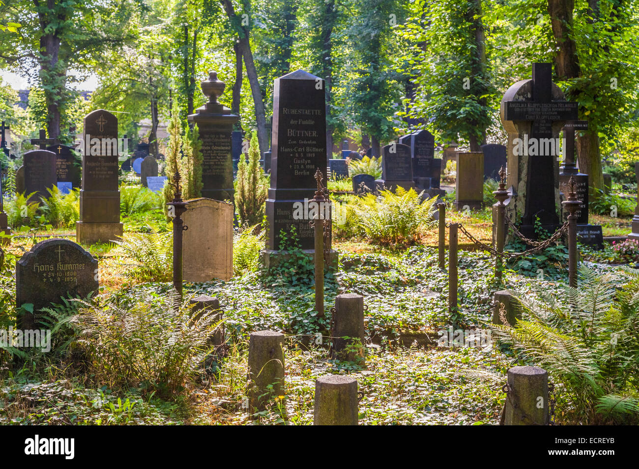 GRAVES, famoso cimitero GOTTESACKER, Halle an der Saale, SASSONIA-ANHALT, Germania Foto Stock