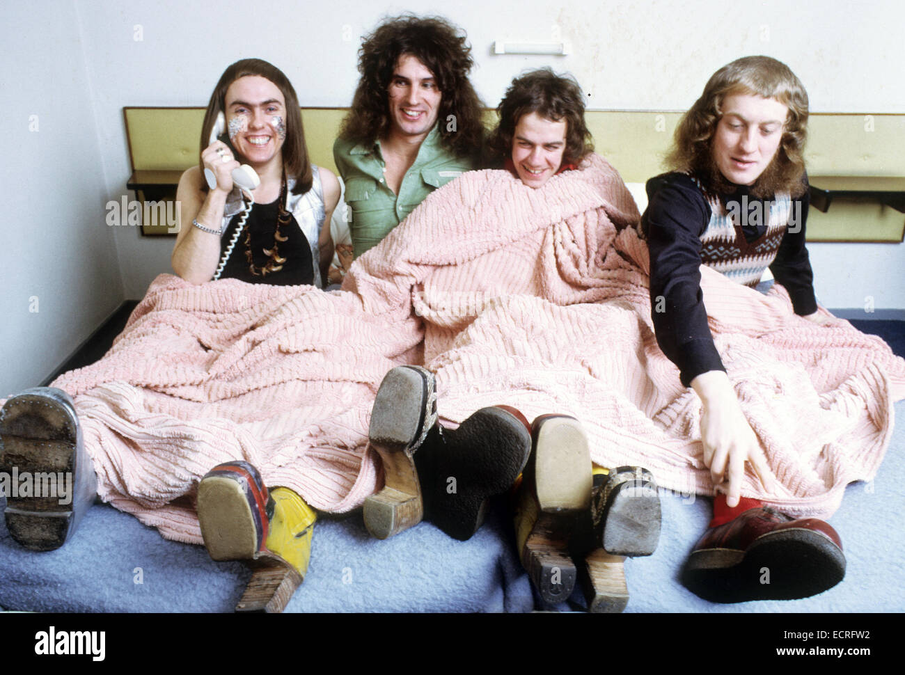 SLADE REGNO UNITO gruppo pop circa 1973. Da sinistra: Dave Hill, Don Powell, Jim Lea, Noddy titolare Foto Stock
