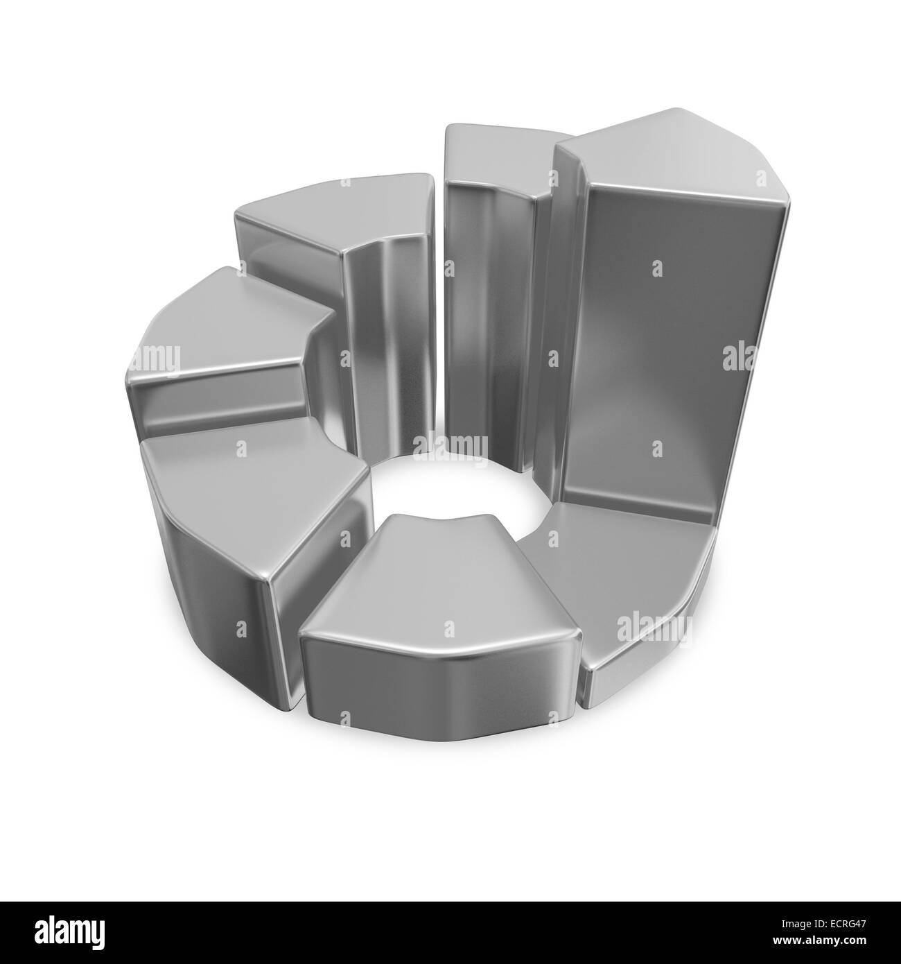 Questo 3D illustrazione è di chrome crescita aziendale grafico a torta. È più adatto per viaggi di affari e di Presentazioni finanziarie mostra Foto Stock