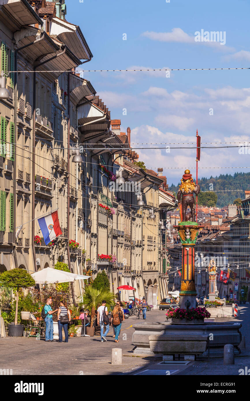 ZAEHRINGERBRUNNEN, storica fontana, KRAMGASSE, la città vecchia di Berna, Berna, città, nel canton Berna, Svizzera Foto Stock