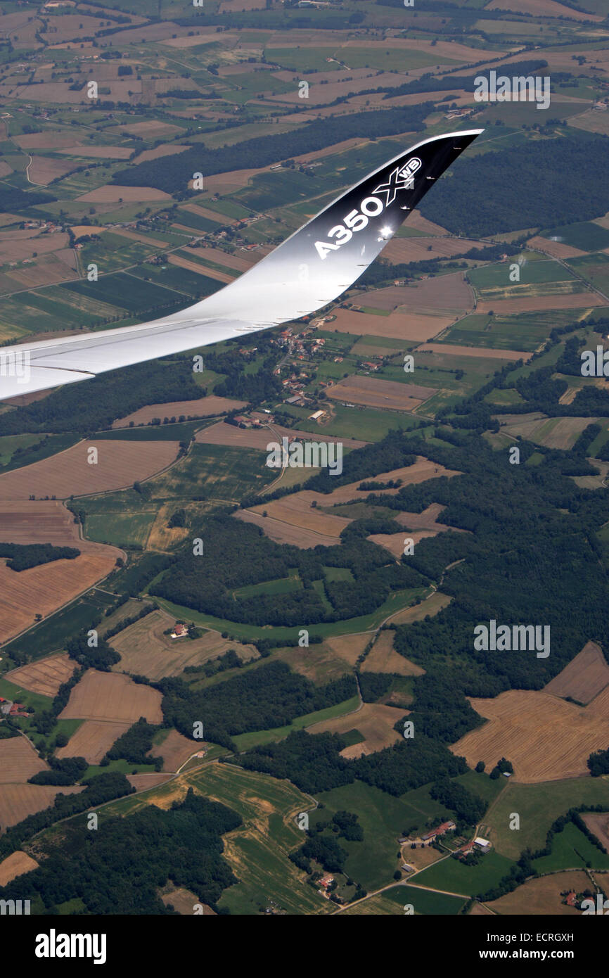 La nuova A350 aeromobili Airbus durante un volo di prova. Foto Stock