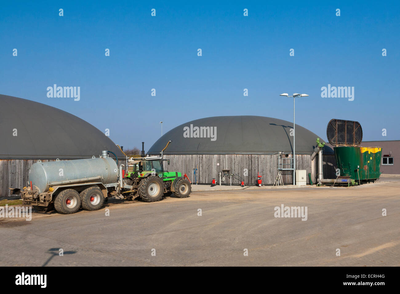 Digestivo, impianto di produzione di biogas, impianto di fermentazione, la fermentazione di biomassa, energia EXTRAKTION, Fellbach, BADEN-WURTTEMBERG, Germania Foto Stock