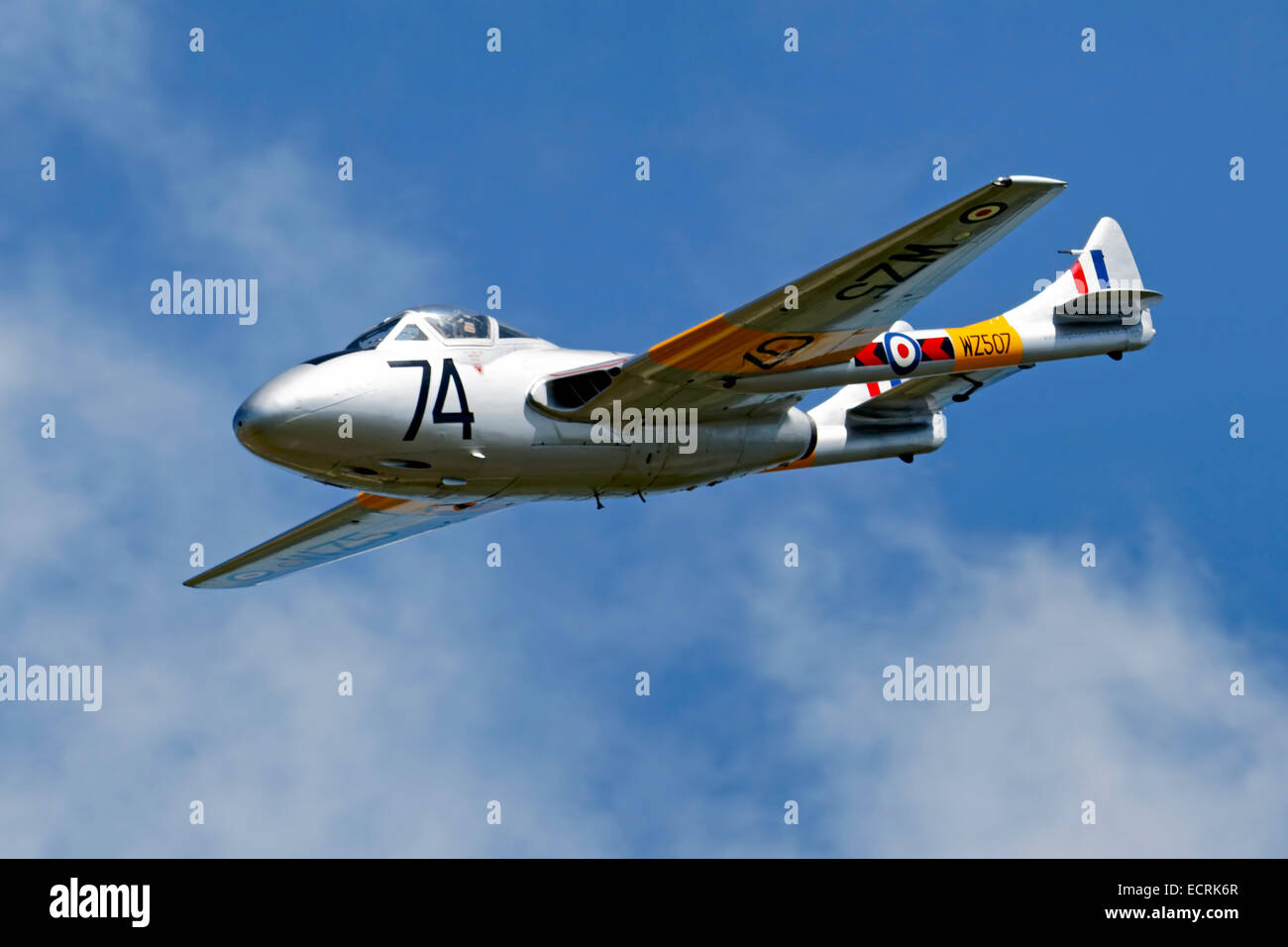 De Havilland Vampire T.11, WZ507, all'Airshow di Cotswold, Kemble, Gloucestershire, XX giugno 2010. Foto Stock