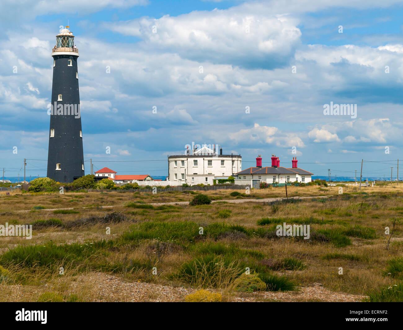 Il vecchio faro e custodi cottage a Dungeness Kent Foto Stock