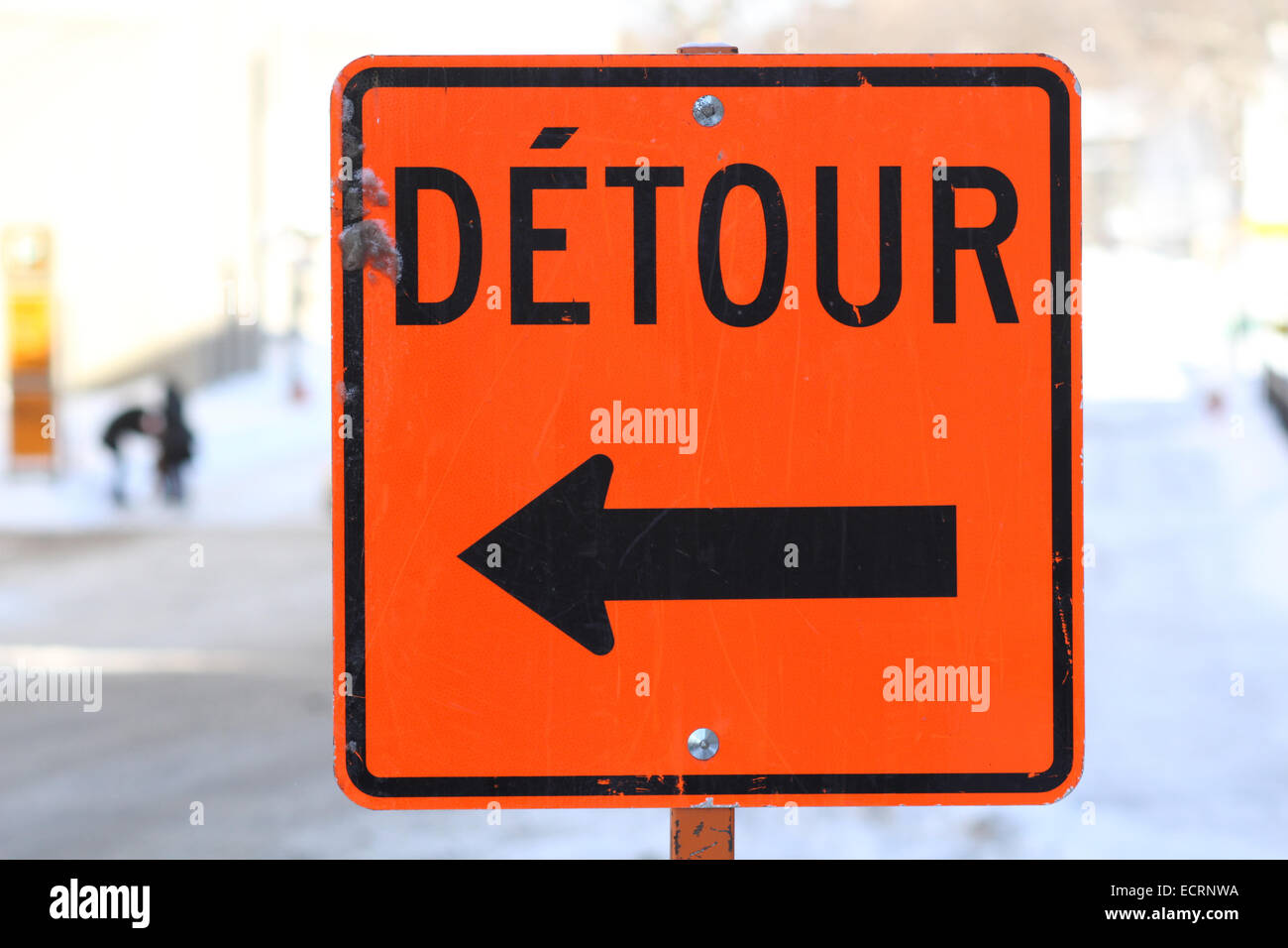 Una deviazione cartello stradale in Quebec, Canada. Foto Stock