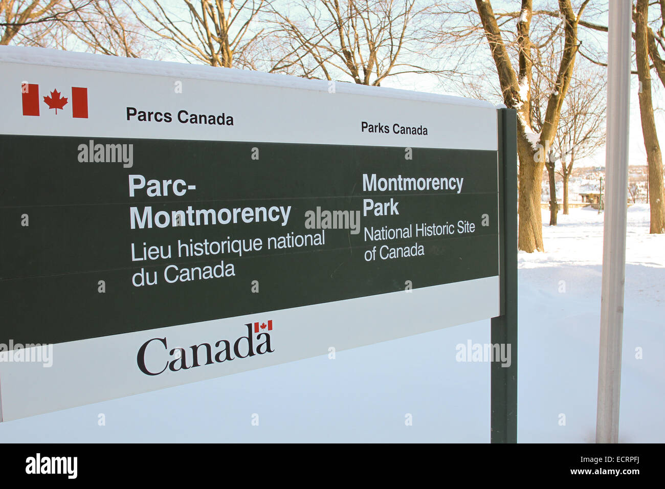 Il Montmorency Park segno nella Vecchia Quebec City Foto Stock