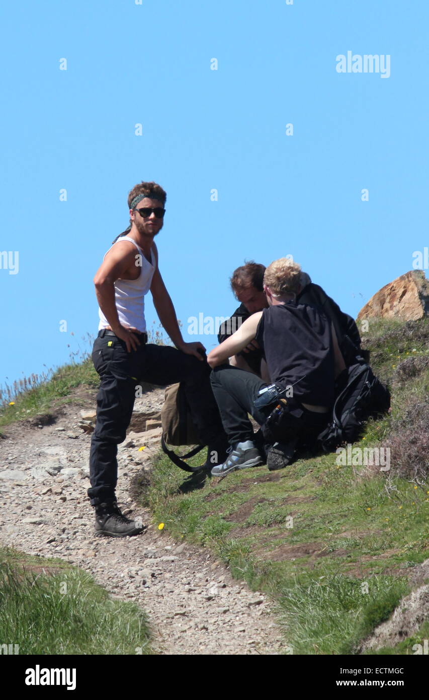 Cattura avviene per il prossimo film 'prendere all' sulla posizione a sud pila faro in Holyhead dotate: Jeremy Sumpter dove: Anglesey, Galles, Regno Unito quando: 16 Giu 2014 Foto Stock