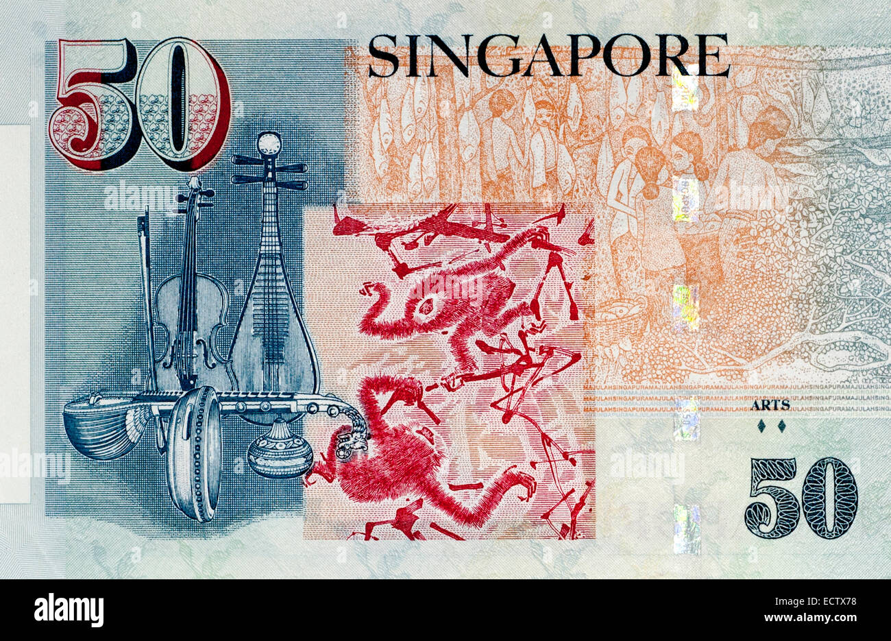 Singapore 50 cinquanta dollari nota banca Foto Stock