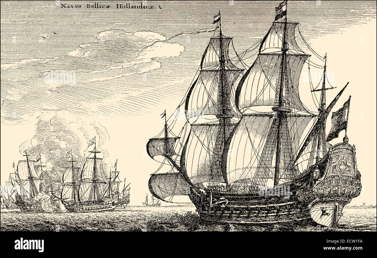 Nave di an East Indiaman, una nave Olandese della East India Company, secolo XVII, Historische Zeichnung, Schiffstyp eines Ostindie Foto Stock