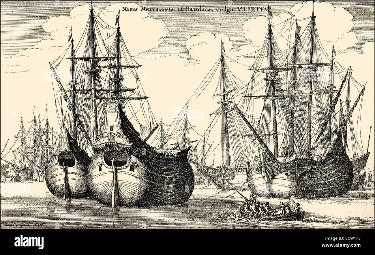 Nave di an East Indiaman, una nave Olandese della East India Company, secolo XVII, Historische Zeichnung, Schiffstyp eines Ostindie Foto Stock
